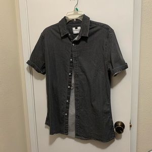 Topman Black/Gray Denim Button up Short Sleeve